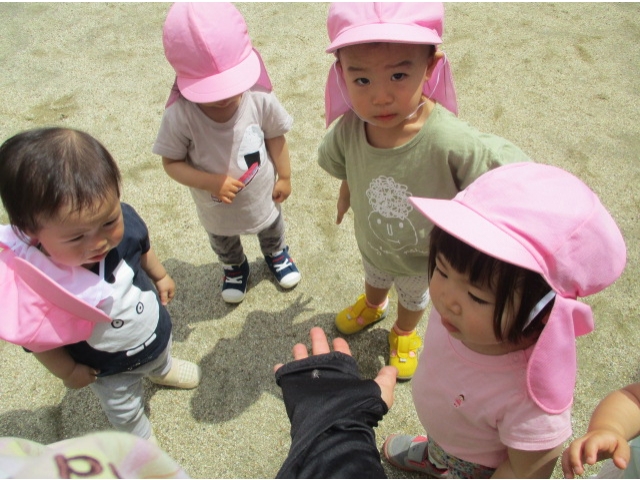 「先生それなあに～？」と覗き込んでいます