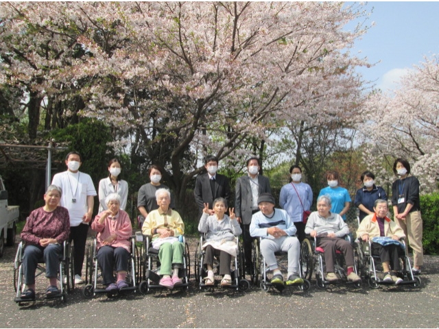 満開の桜の木と一緒に記念撮影も行いました。