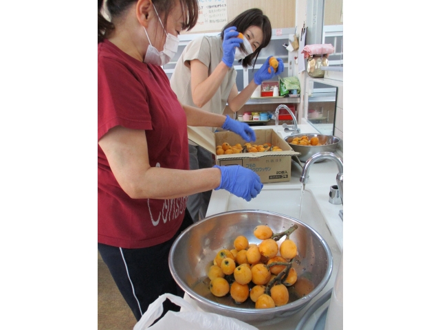 洗ったビワを丁寧に皮を剥き、種を取りました。