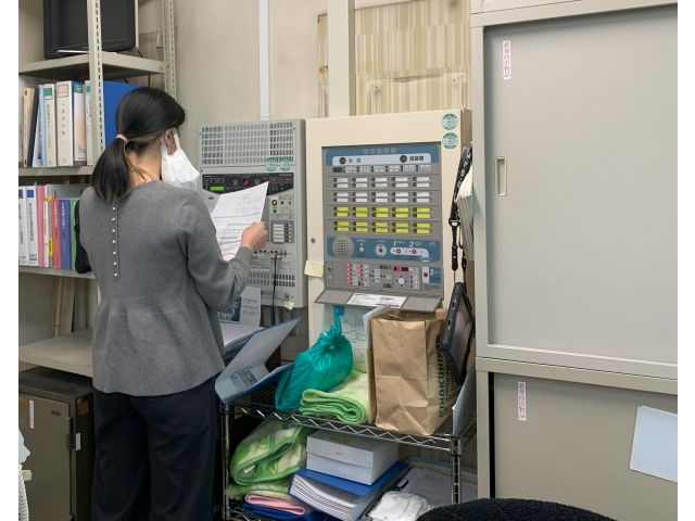 防災訓練の開始を、全館放送で利用者様に伝えました。