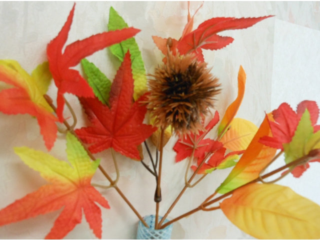 紅葉と栗