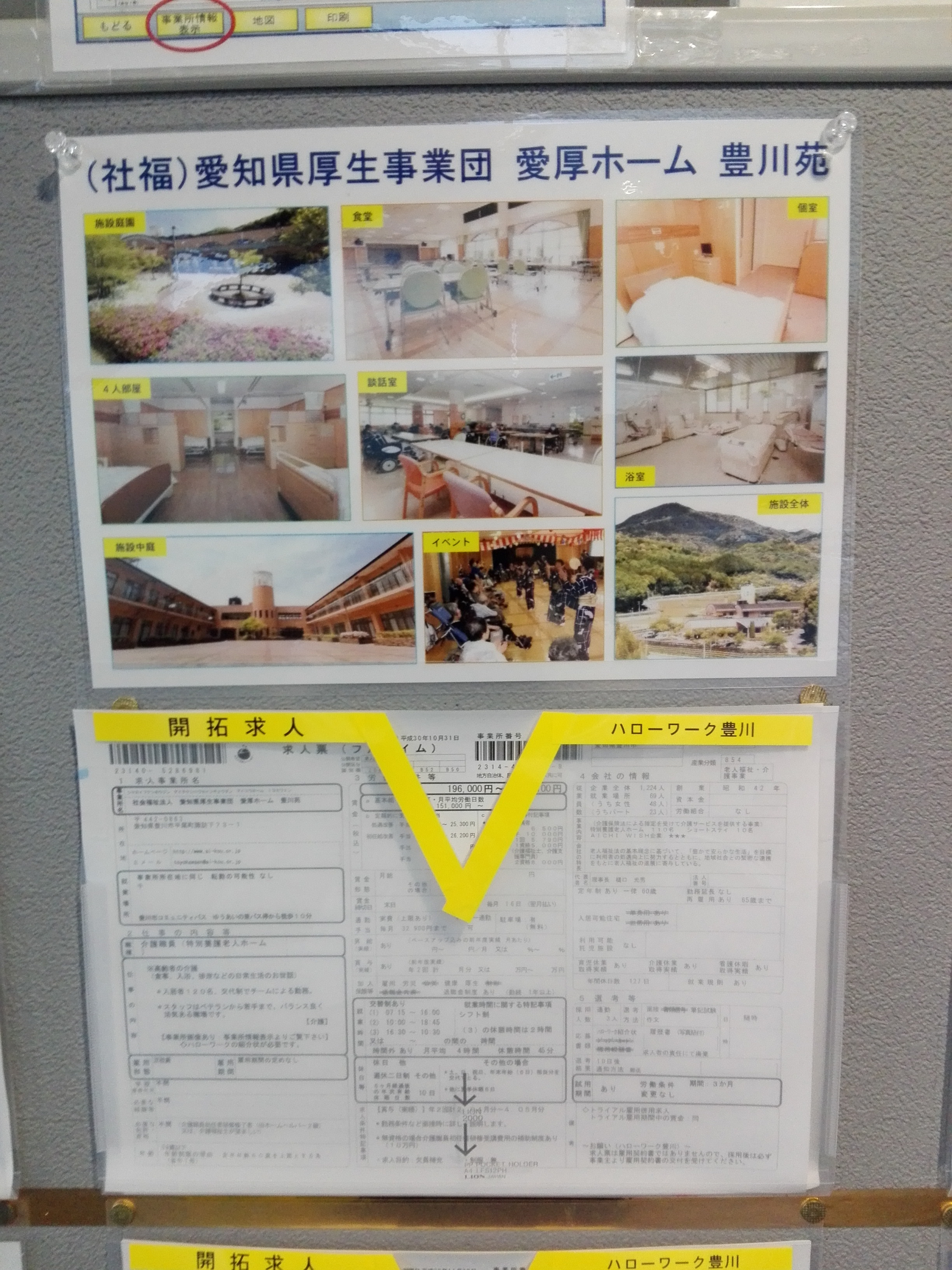 写真の下には求人票があります