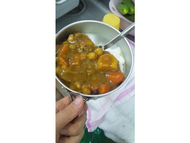 夕食は、サラダとカレーでした。