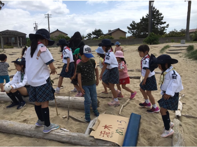 流木を使って迷路！